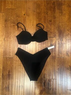 PINK Victoria's Secret Black Ribbed Two-Piece Bikini
